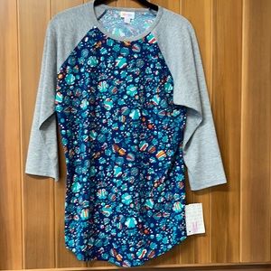 LuLaRoe New Medium Blue Floral Randy Shirt NWT